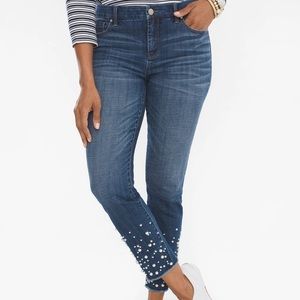NWT Chico’s So Slimming Pearl Embroidered Girlfriend Ankle Jeans